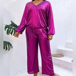 NEW 3 XL SHEIN Unity Plus Solid V Neck Tee & Pants